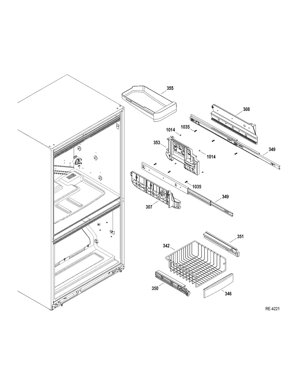Fz Shelves Diagram and Parts List for GFRS2KBYCS  General Electric Refrigerator