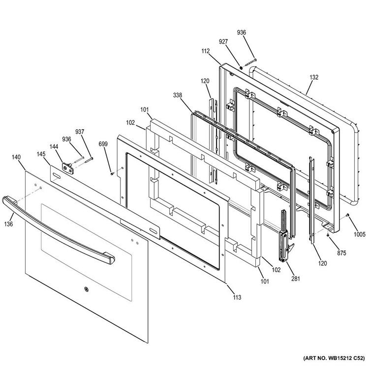 Upper Door Diagram and Parts List for PT7550DF6BB  General Electric Wall Oven