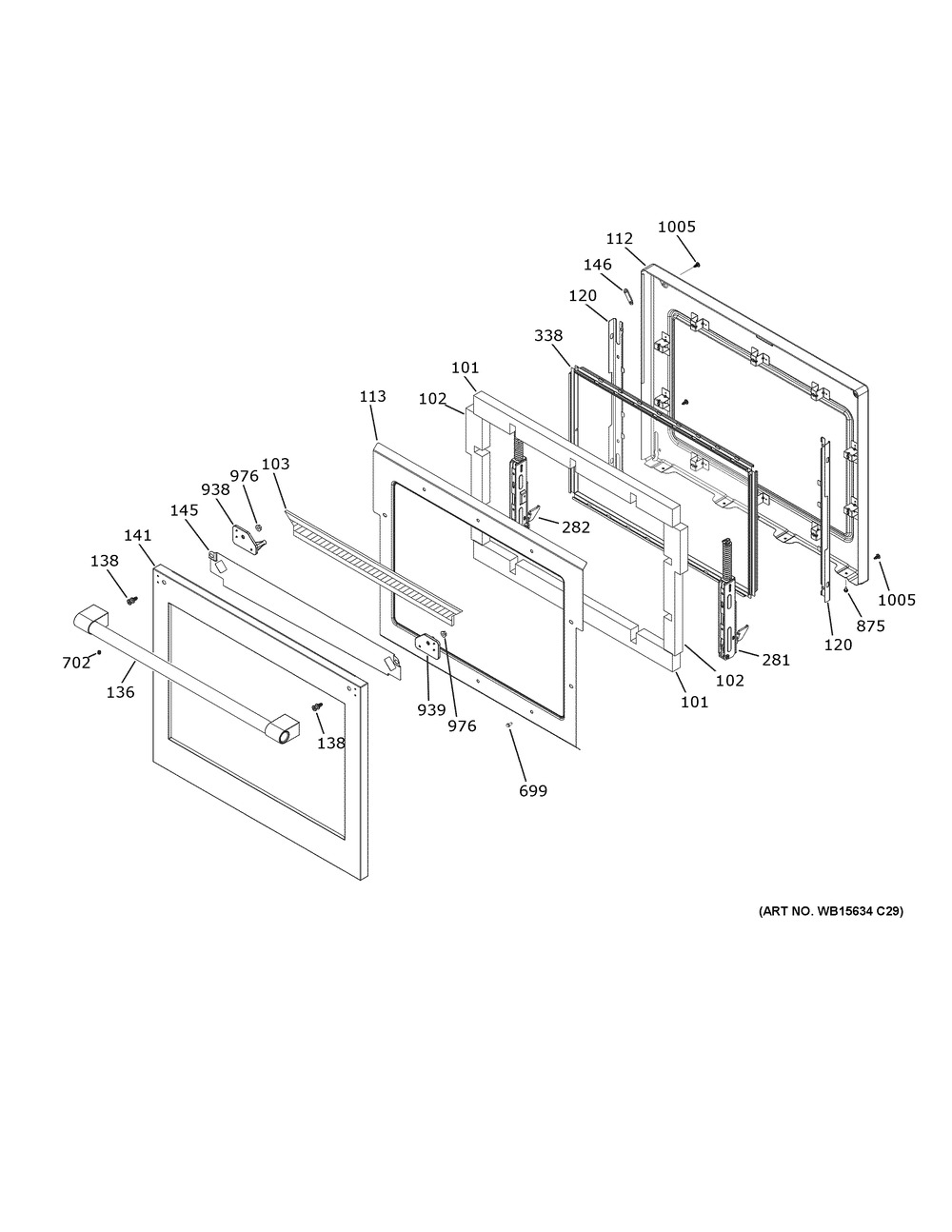 Upper Door Diagram and Parts List for ZKD90DPSN3SS  General Electric Wall Oven