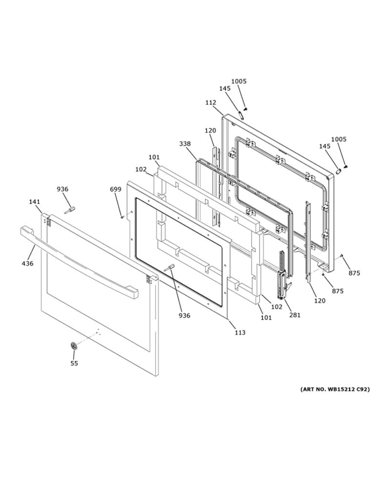 Lower Door Diagram and Parts List for PKD7000SN2SS  General Electric Wall Oven