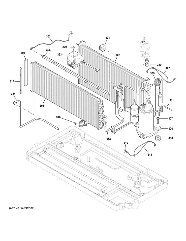 Sealed System Diagram and Parts List for AZ65H07EADW1  General Electric Air Conditioner