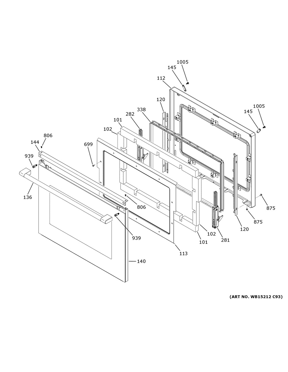Door Diagram and Parts List for CTS70DM2N4S5  General Electric Wall Oven