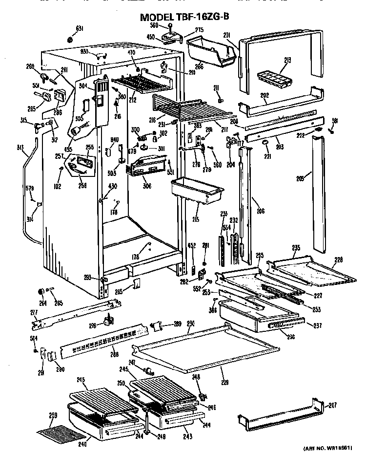 Cabinet Parts Diagram and Parts List for TBF16ZGB  General Electric Refrigerator