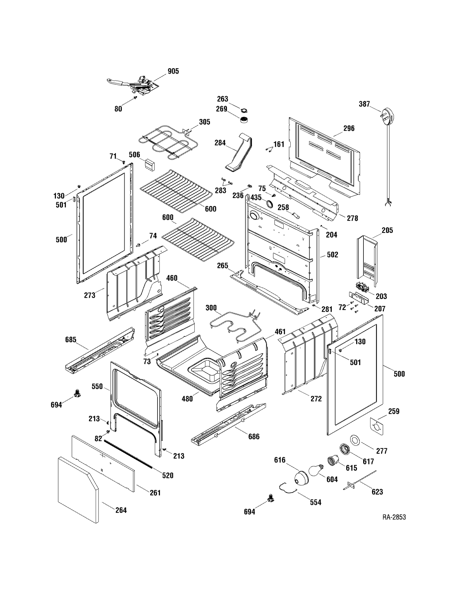 BODY PARTS Diagram and Parts List for ECBP82DP1WW  General Electric Range