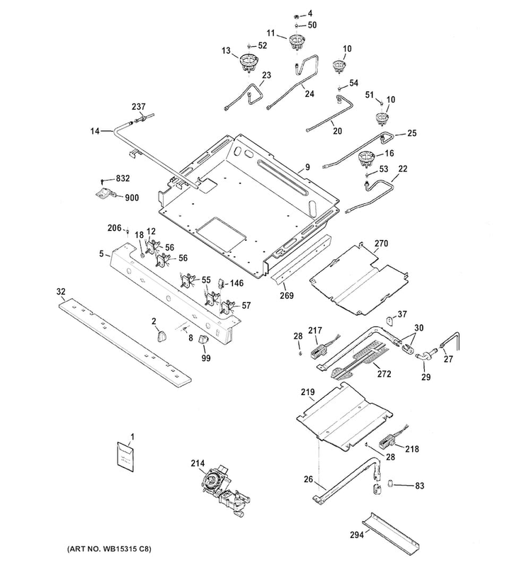 Gas & Burner Parts Diagram and Parts List for JGB695SEF1SS  General Electric Range