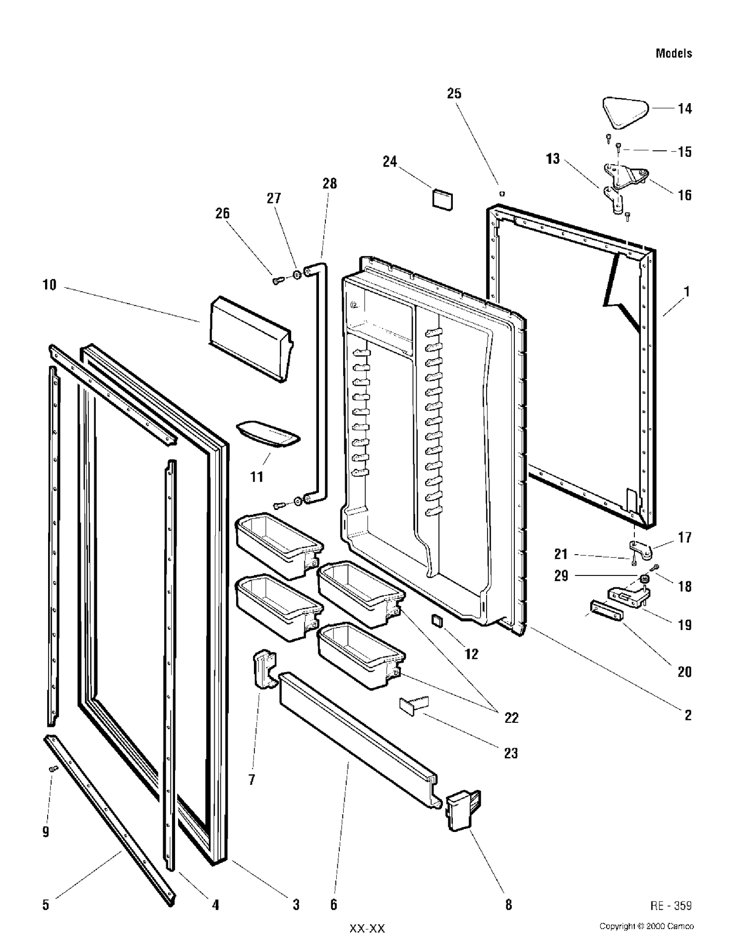 REFRIGERATOR DOOR Diagram and Parts List for TDC18PAAALBS  General Electric Refrigerator