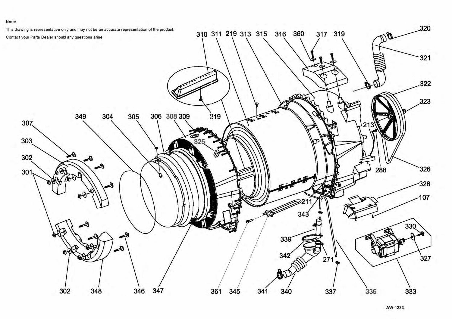 TUB & MOTOR Diagram and Parts List for GCVH6800J4WW  General Electric Washer