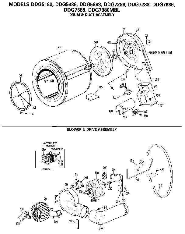 Drum/heater/blower And Drive Diagram and Parts List for DDG5180  General Electric Dryer