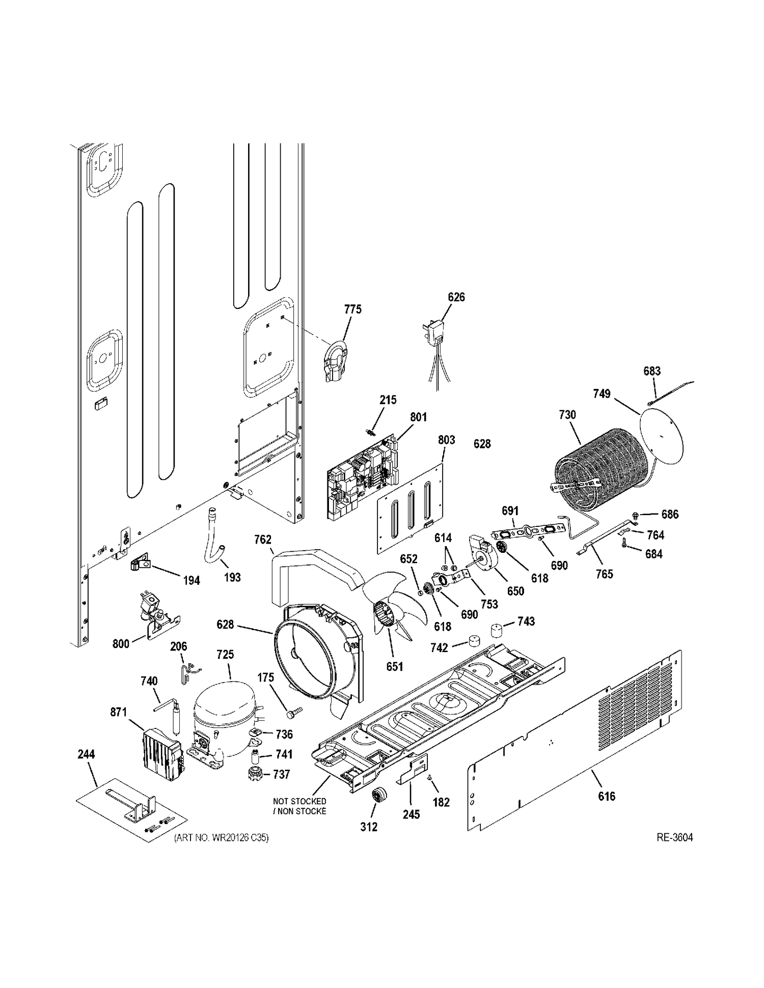SYSTEM PARTS Diagram and Parts List for ZFGB21HYDSS  General Electric Refrigerator