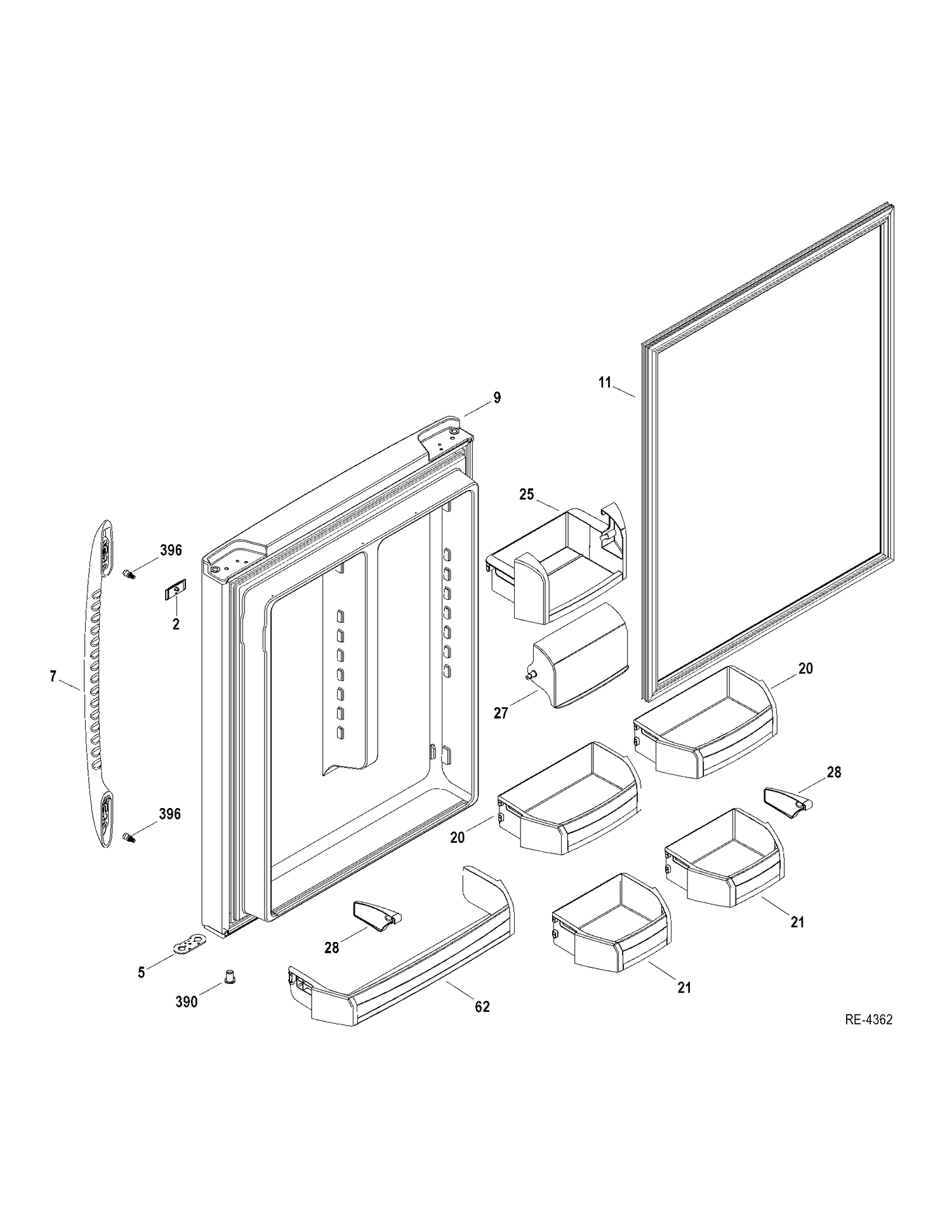 FF DOOR Diagram and Parts List for PDRS3MBYARSS  General Electric Refrigerator