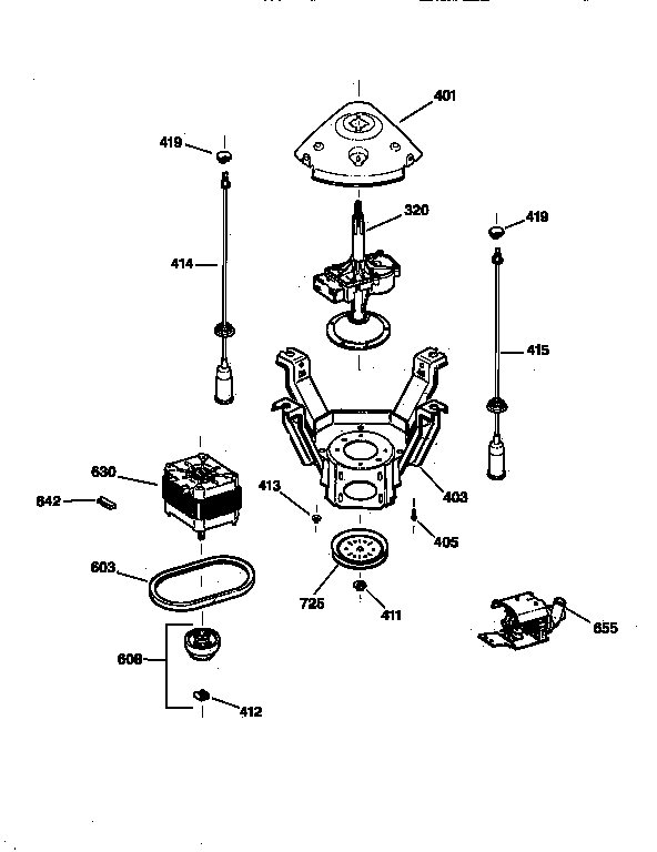 Suspension, Pump & Drive Components Diagram and Parts List for WCSR411078AA  General Electric Washer