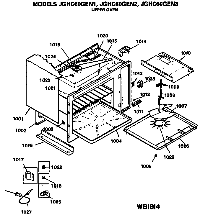 Upper Oven Diagram and Parts List for JGHC60GEN1  General Electric Range
