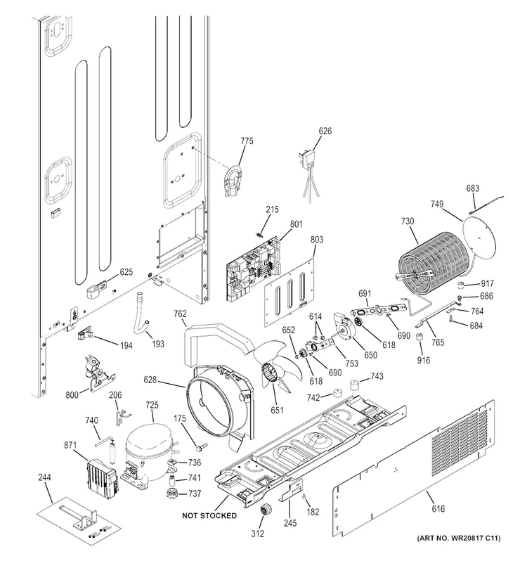 Machine Compartment Diagram and Parts List for PFCF1NFCBBB  General Electric Refrigerator