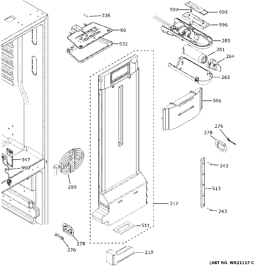 Fresh food section Diagram and Parts List for GNE25JMKNFES  General Electric Refrigerator