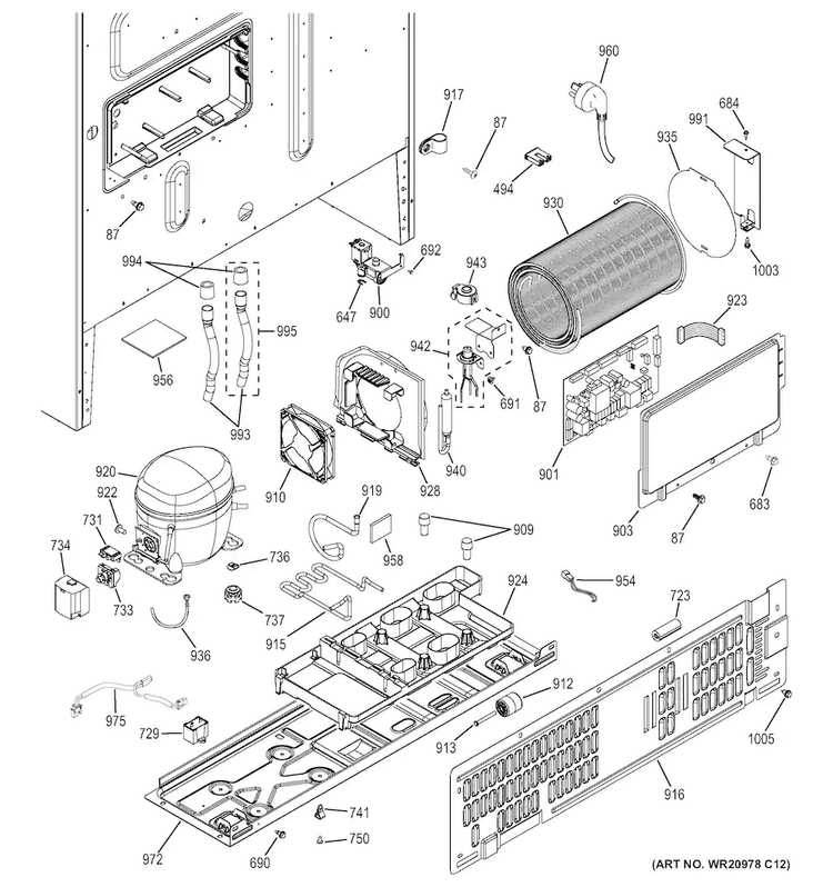 Machine Compartment Diagram and Parts List for GFE27GSDESS  General Electric Refrigerator