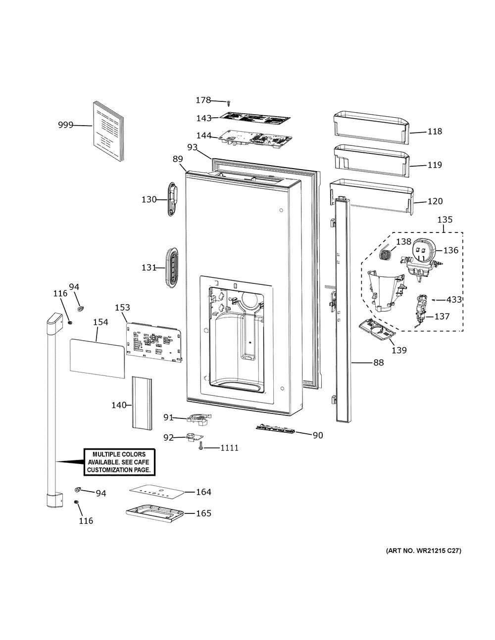 Dispenser Door Diagram and Parts List for CVE28DP3NFD1  General Electric Refrigerator