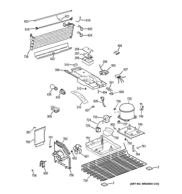 Unit Parts Diagram and Parts List for GTH17GBEFRBB  General Electric Refrigerator