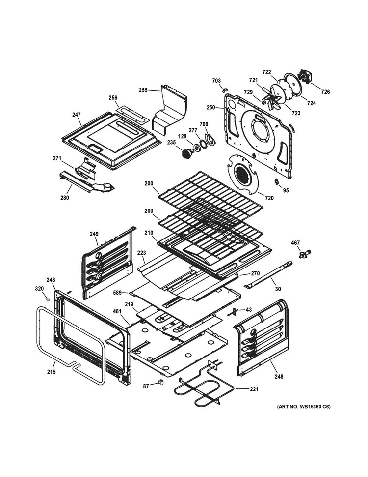 Lower Oven Diagram and Parts List for PGS950EEF2ES  General Electric Range