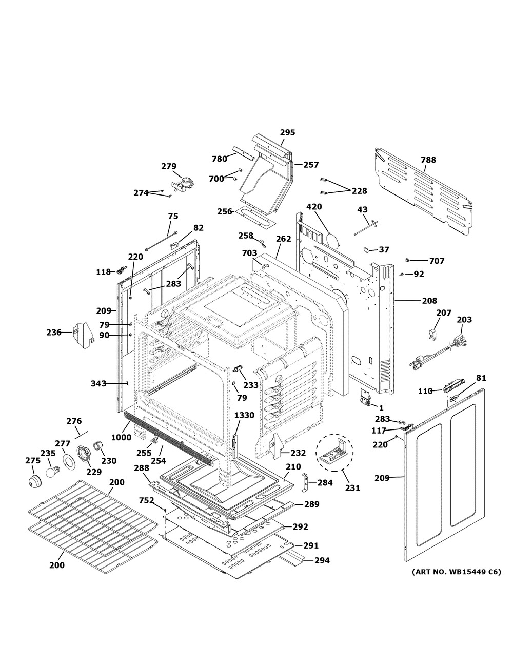 Body Parts Diagram and Parts List for JGB660FP1DS  General Electric Range