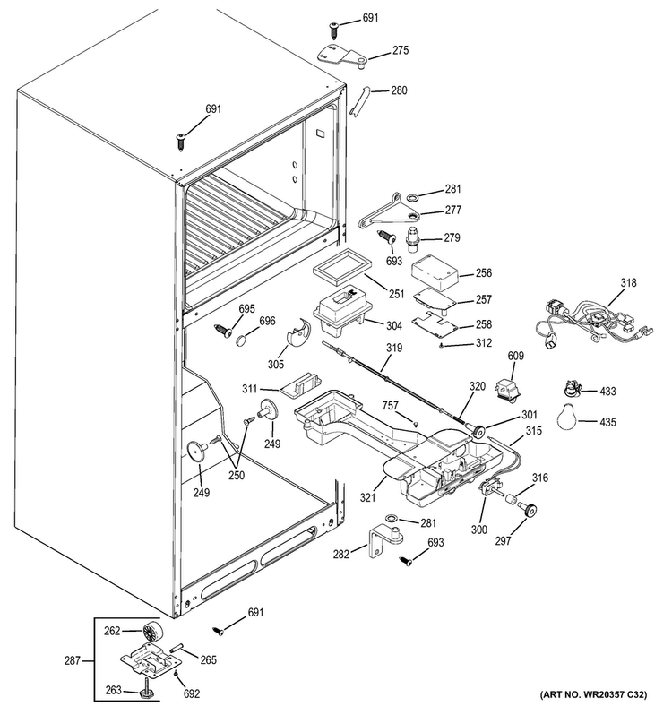 Fresh Food Section Diagram and Parts List for GTH18ISDLRSS  General Electric Refrigerator