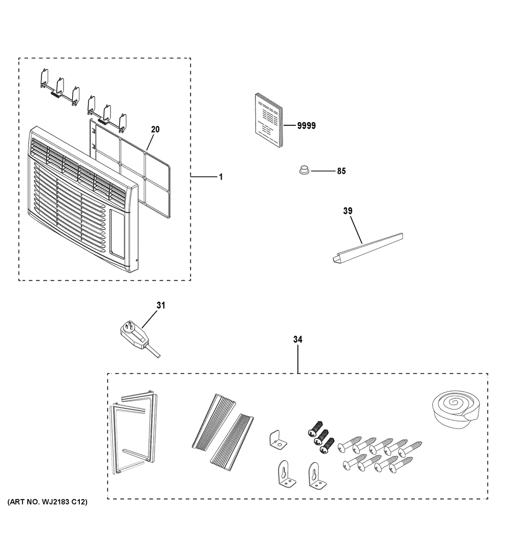 Room Air Conditioner Diagram and Parts List for AWCS05BWB1  General Electric Air Conditioner