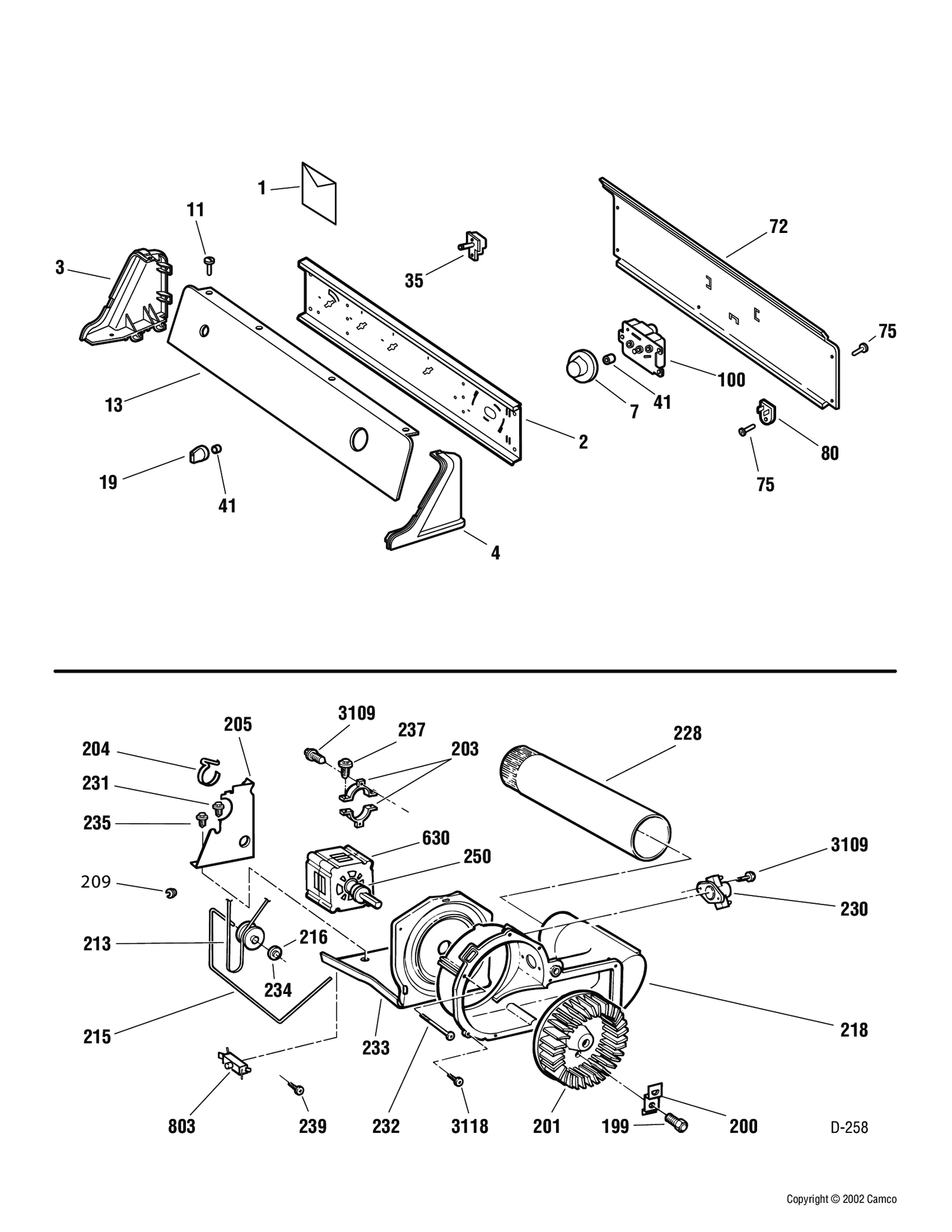 CONTROL PANEL AND MOTOR Diagram and Parts List for 664110  General Electric Dryer