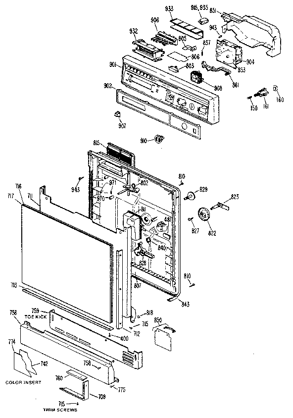 Control Panel And Door Diagram and Parts List for GSD830M-20  General Electric Dishwasher