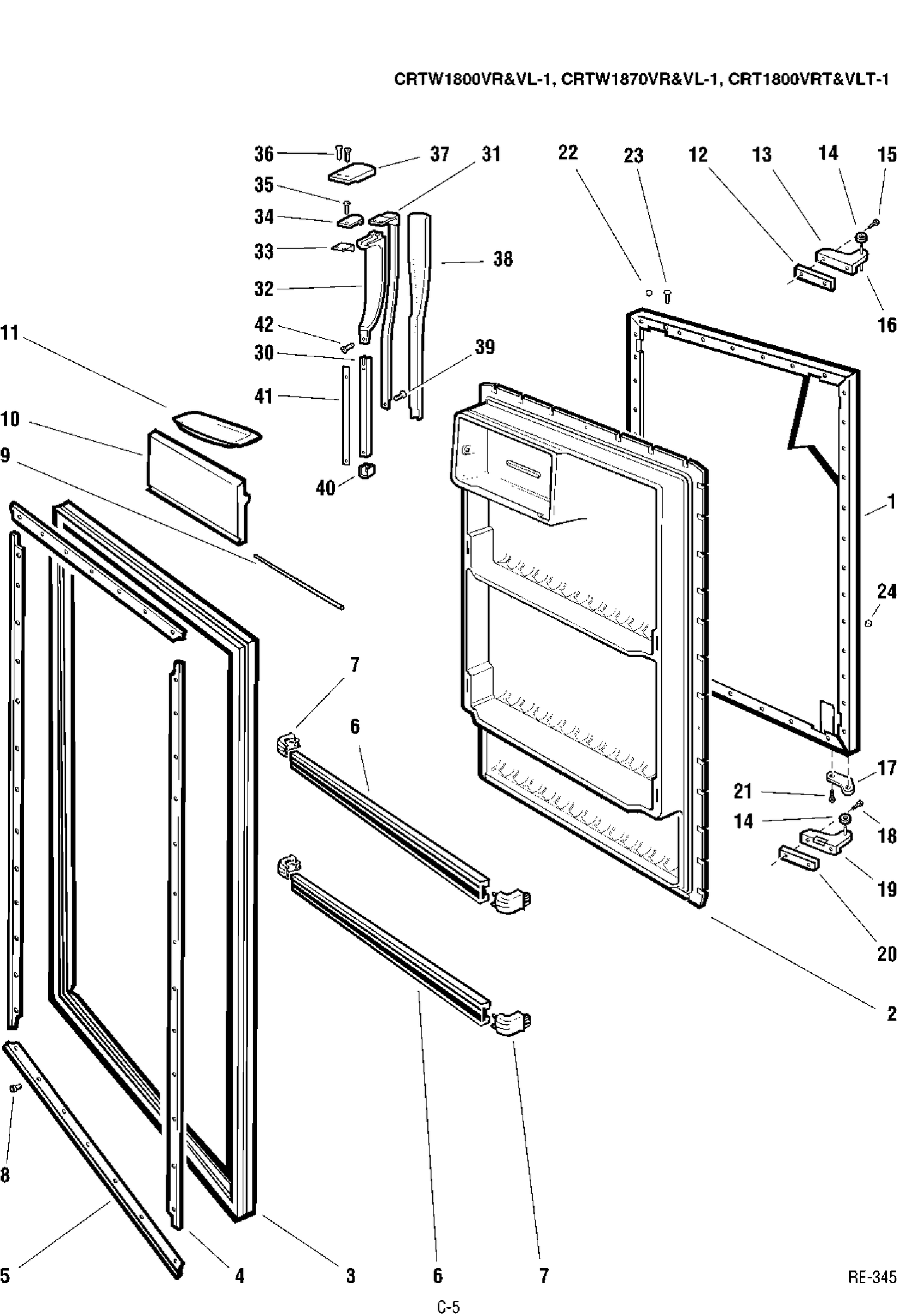 REFRIGERATOR DOOR Diagram and Parts List for CRTW1600TR-1  General Electric Refrigerator