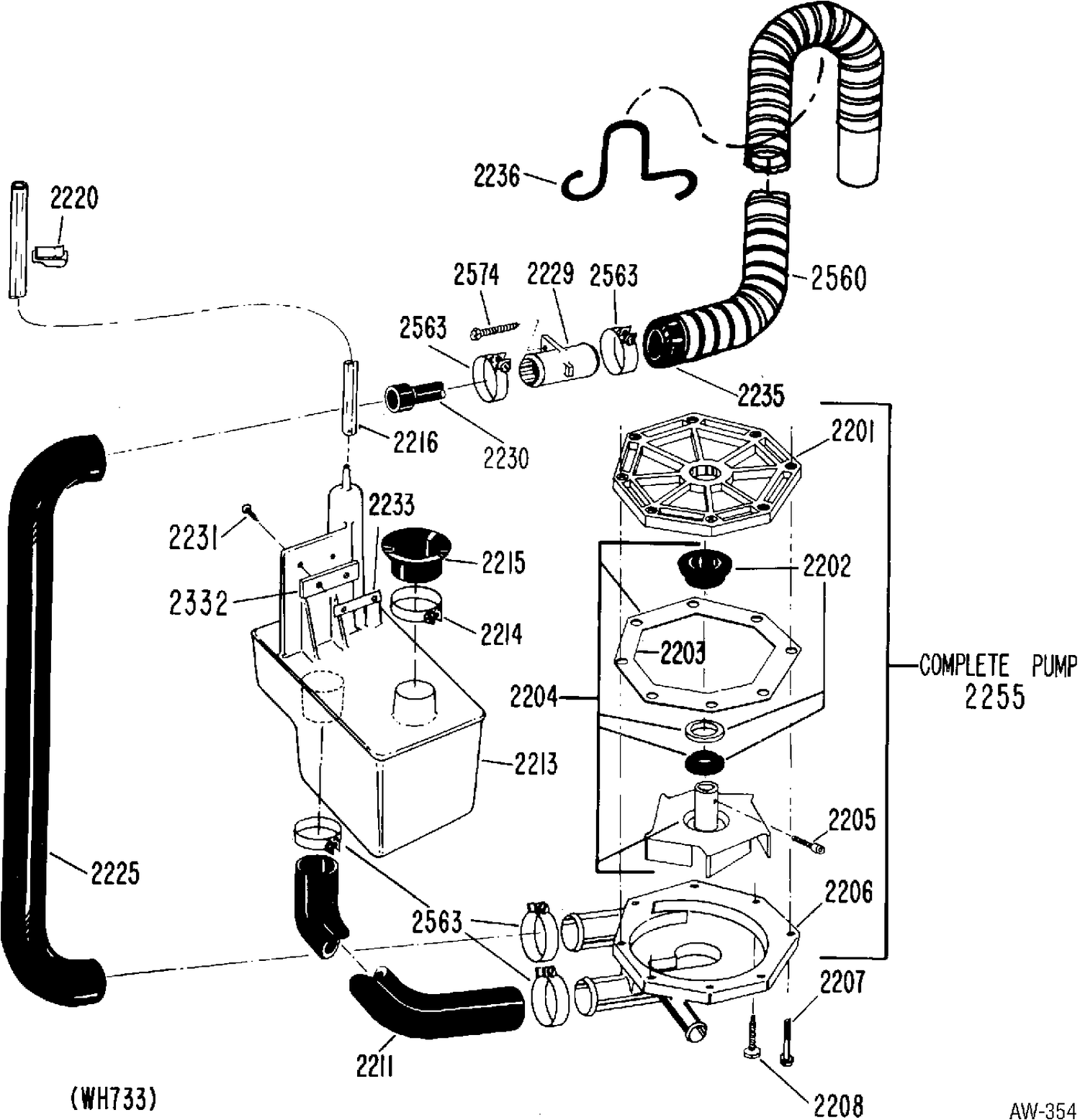 MOTOR & PUMP Diagram and Parts List for LA2600K*119  General Electric Washer