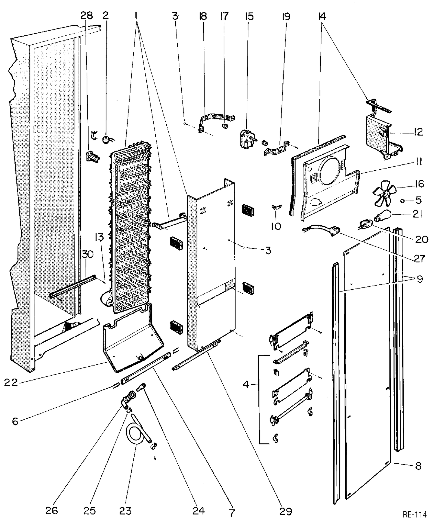 SYSTEM GROUP Diagram and Parts List for 39108-1  General Electric Refrigerator