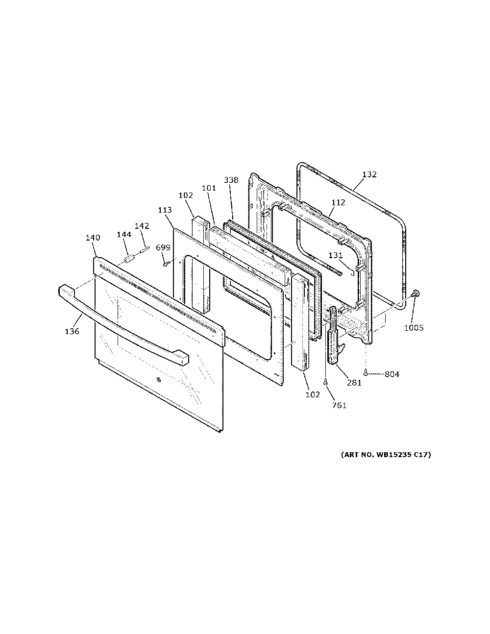 Door Diagram and Parts List for JD630DF9BB  General Electric Range