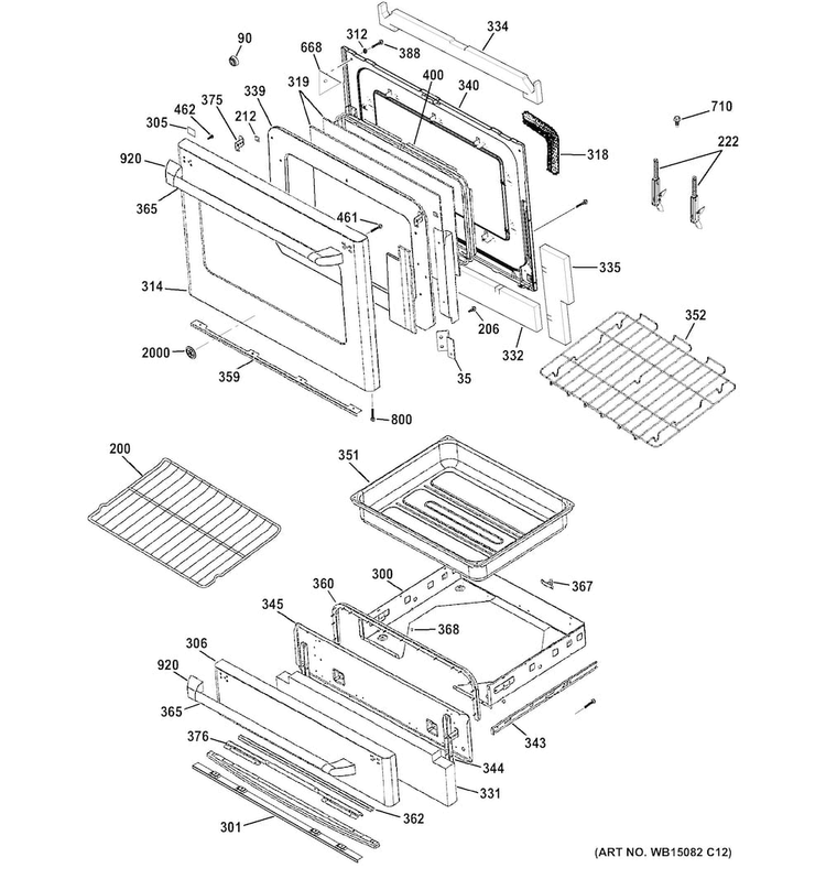 Door & Drawer Parts Diagram and Parts List for CGS985SET7SS  General Electric Range