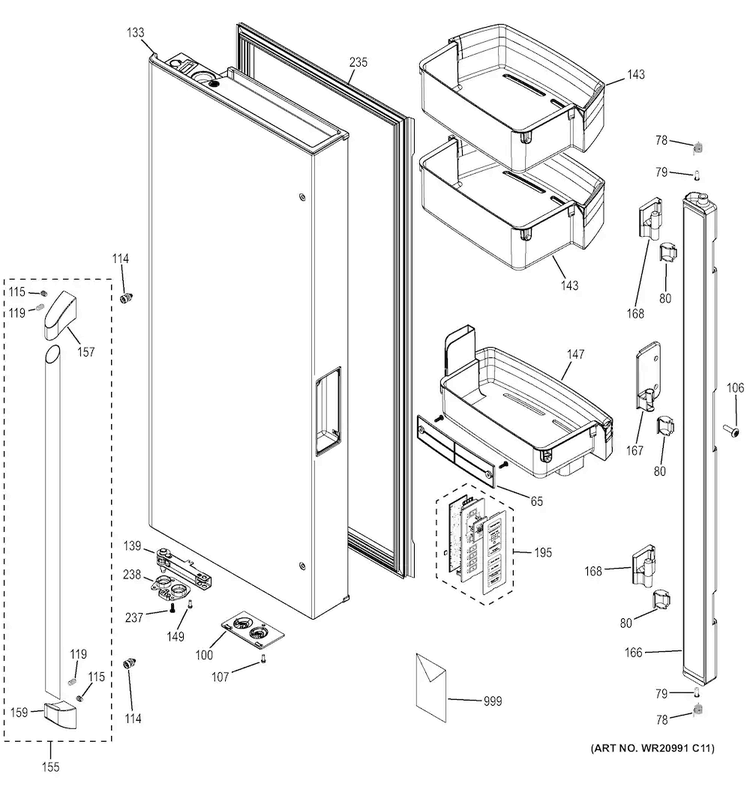 Fresh Food Door - Lh Diagram and Parts List for CWE23SSHBSS  General Electric Refrigerator