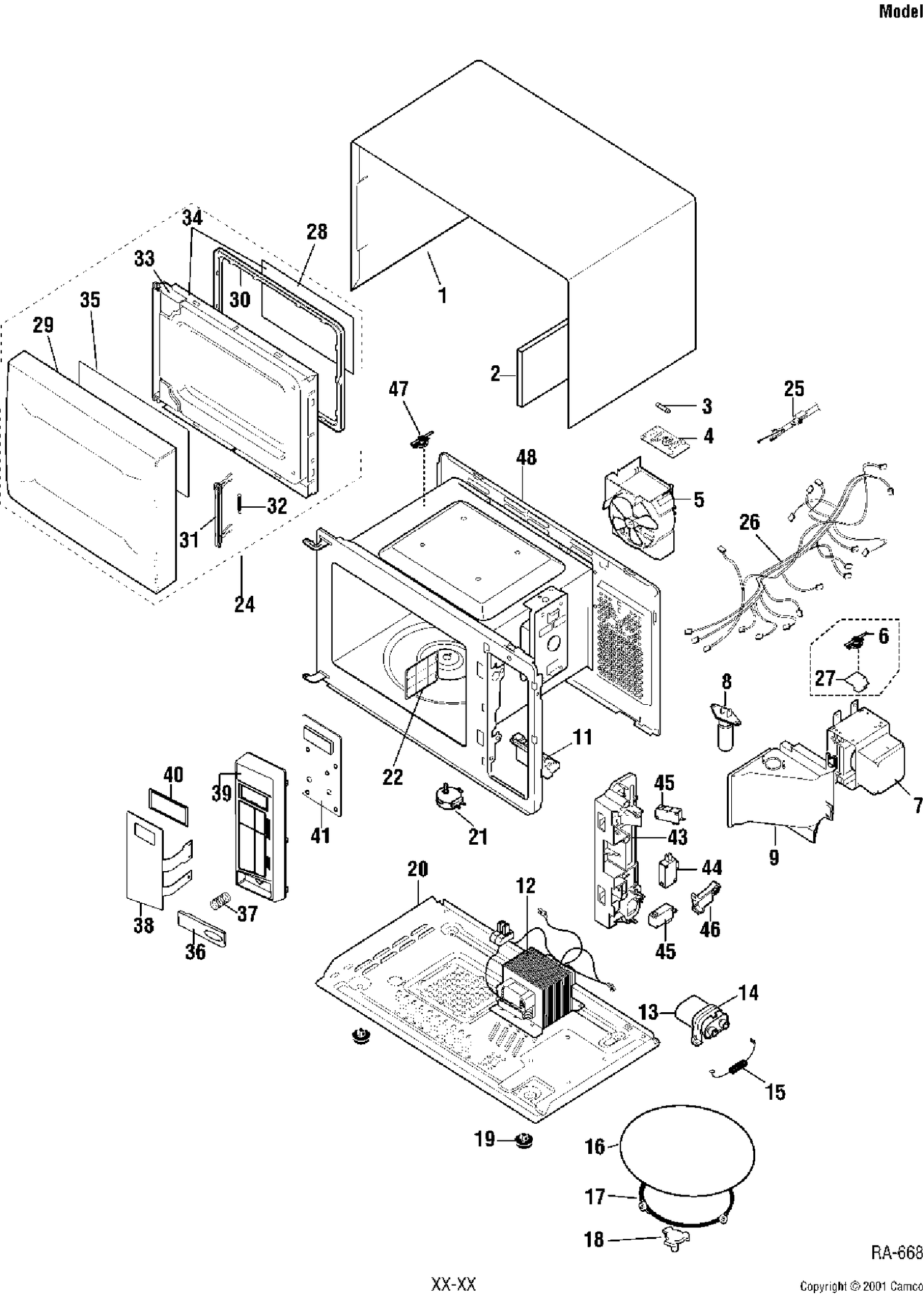 TOTAL ASSEMBLY Diagram and Parts List for JE1345WBC001  General Electric Microwave