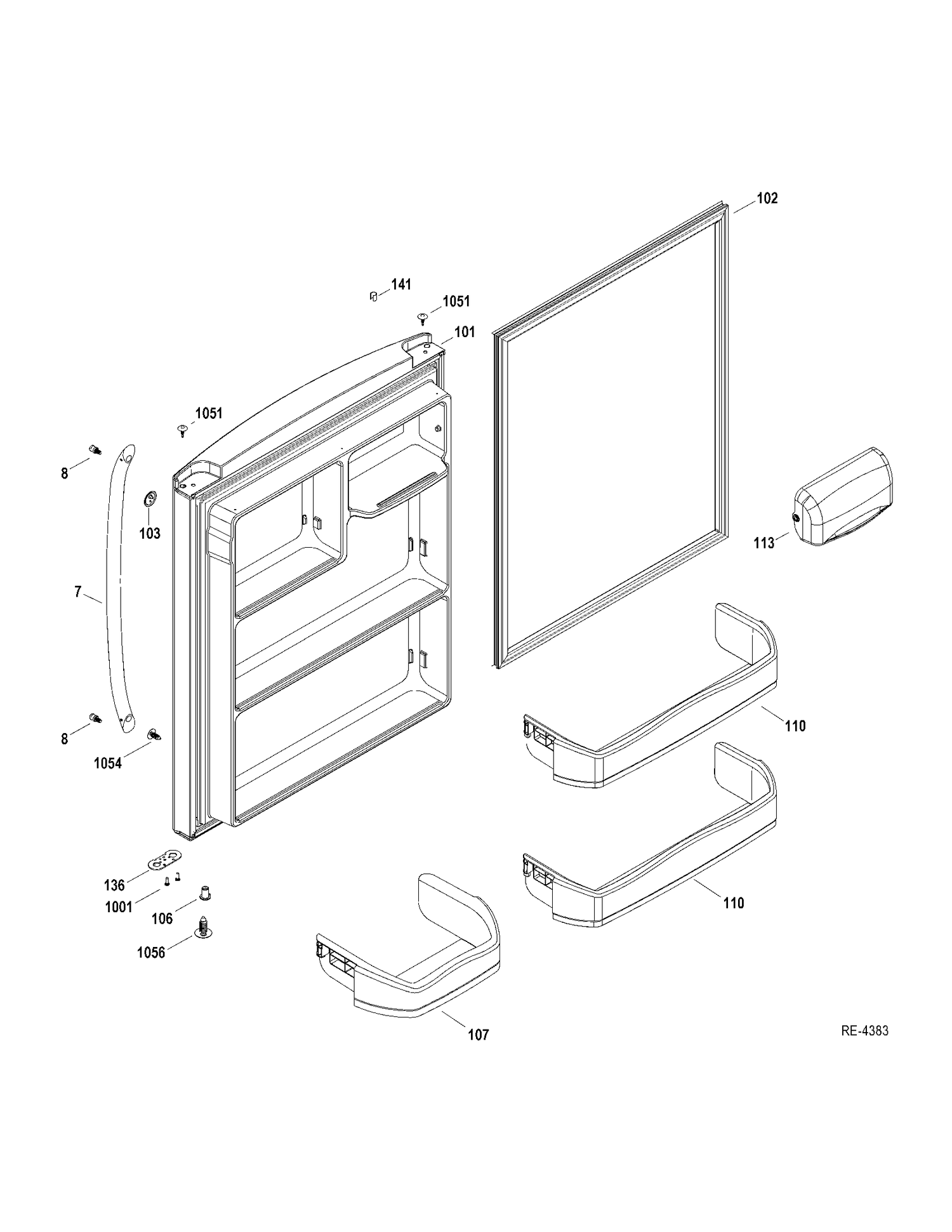 FF DOOR Diagram and Parts List for GDRC0HBYARWW  General Electric Refrigerator