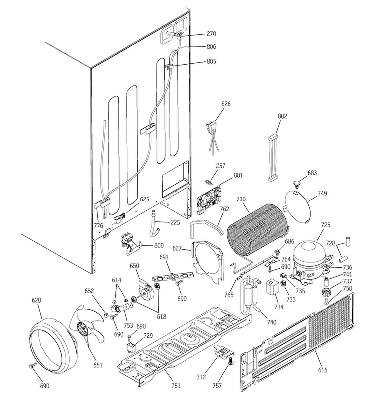 Sealed System & Mother Board Diagram and Parts List for PSS25MCNACC  General Electric Refrigerator