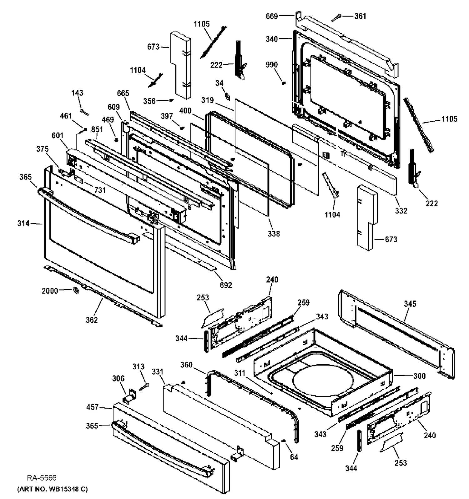 DOOR & DRAWER PARTS Diagram and Parts List for PC2S920SEF1SS  General Electric Range