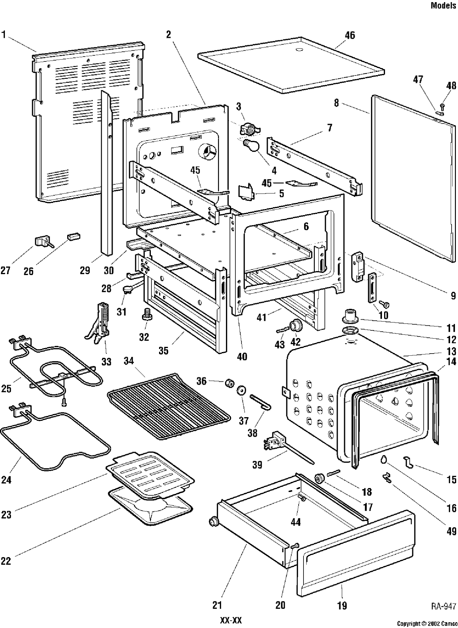 CHASSIS GROUP Diagram and Parts List for CRMF3150ZWW-5  General Electric Range
