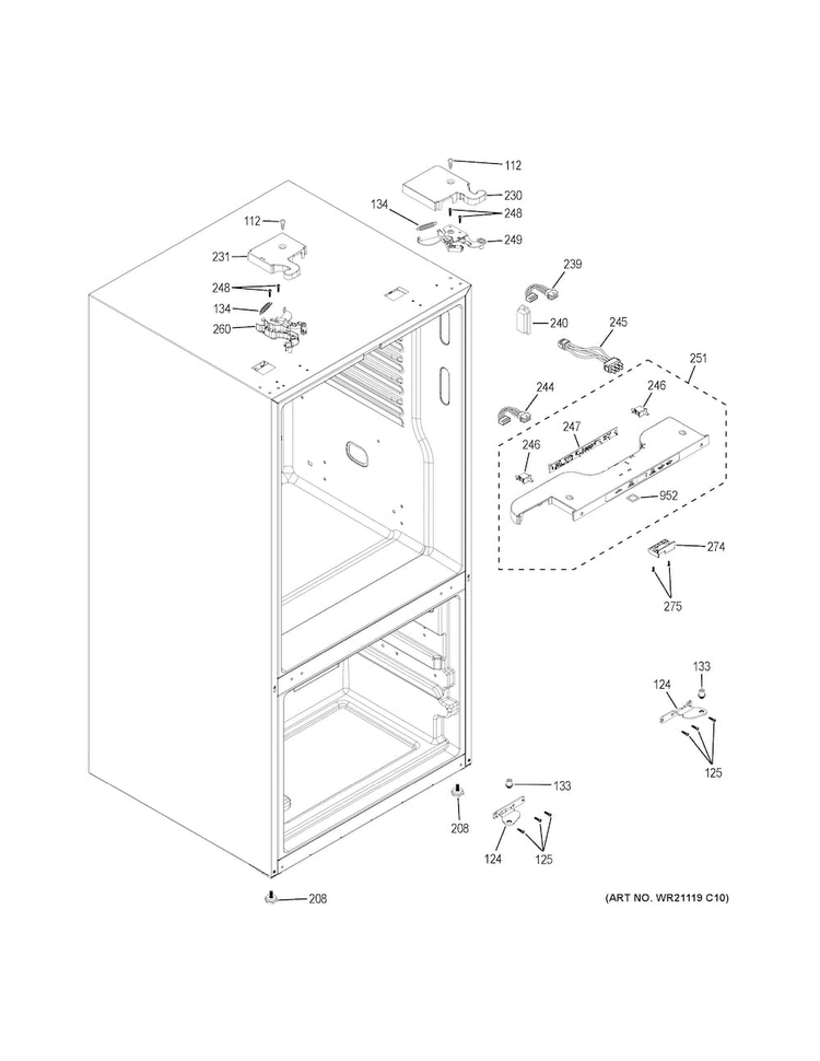 Case Parts Diagram and Parts List for GNE21FMKAFES  General Electric Refrigerator