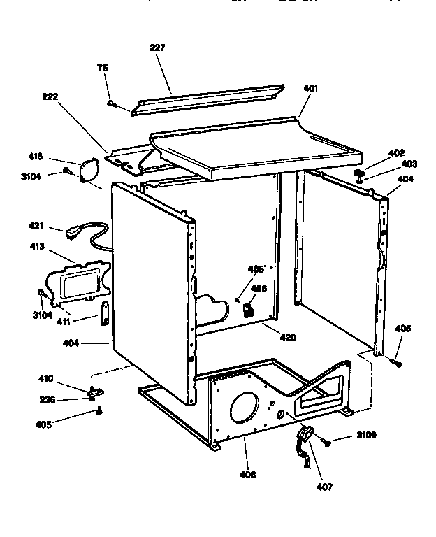 Cabinet Diagram and Parts List for DWXQ473T0WW  General Electric Dryer