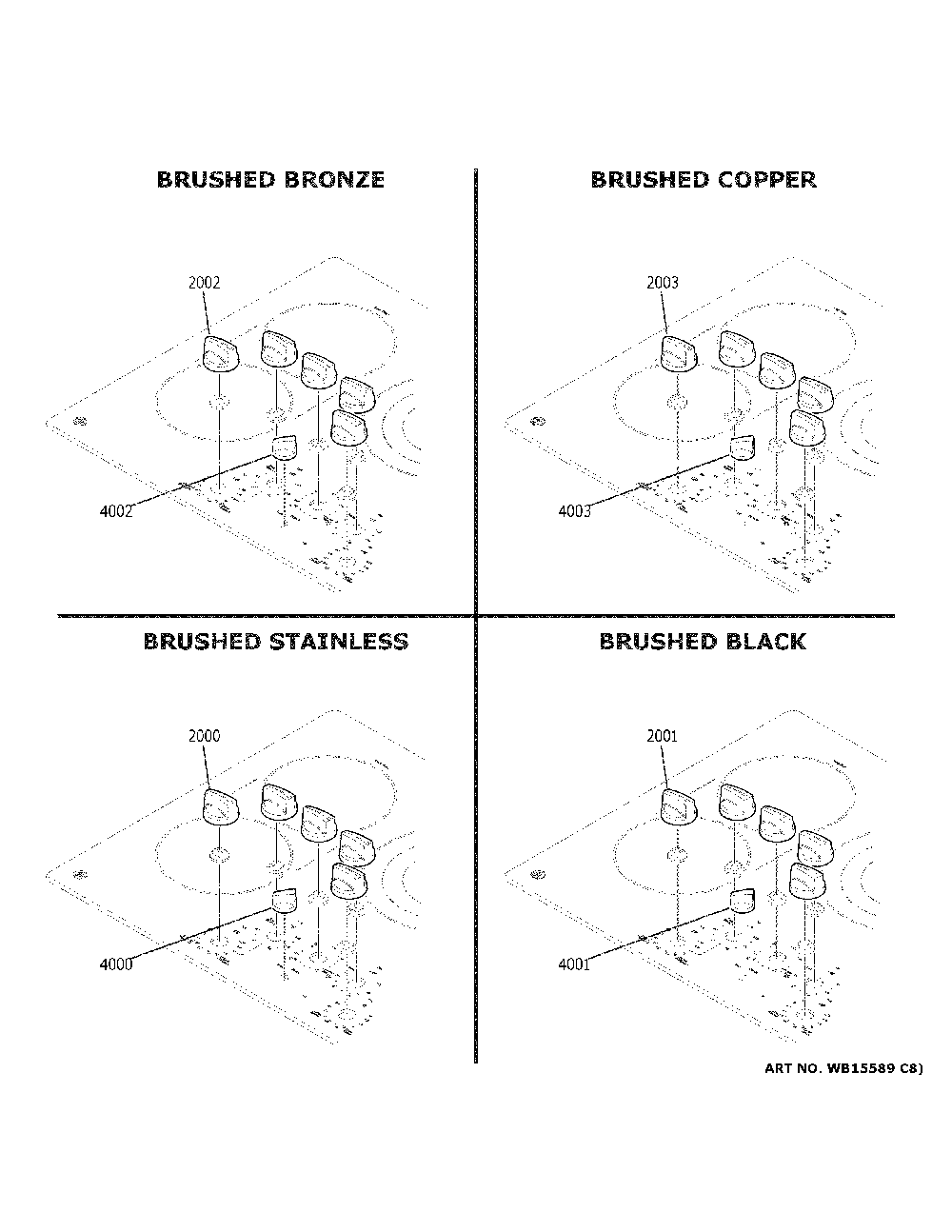 Cafe Customization Diagram and Parts List for CEP70302M2S1  General Electric Cooktop
