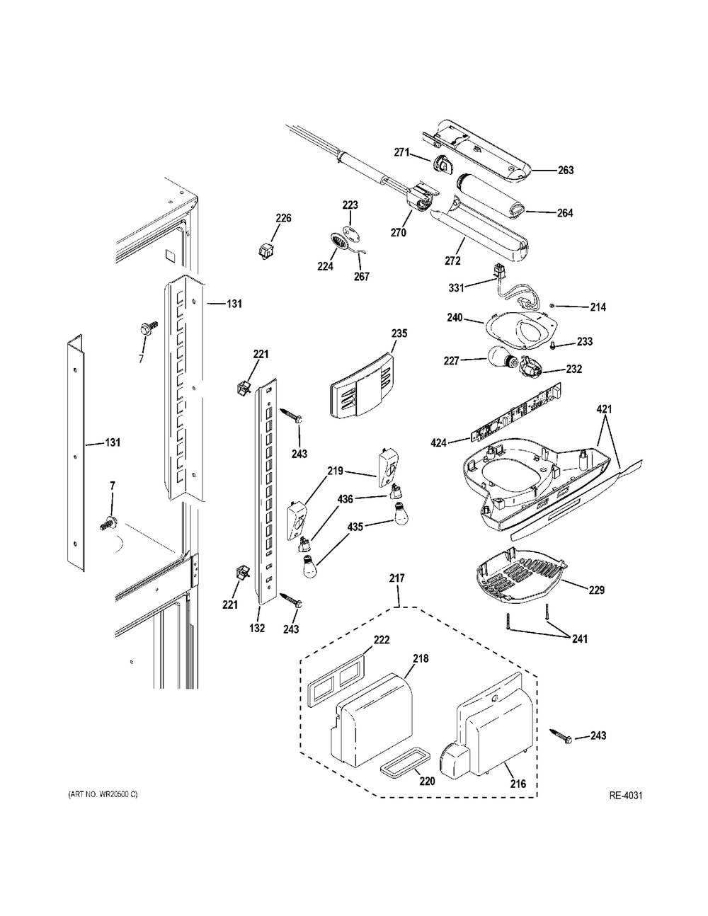 Ff Section Diagram and Parts List for PSKP333EB1WW  General Electric Refrigerator
