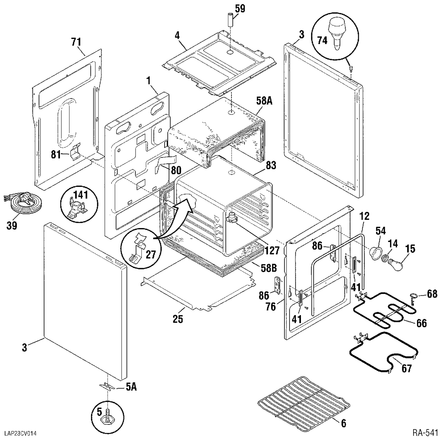 OVEN BODY Diagram and Parts List for CRMF2150VM-2  General Electric Range