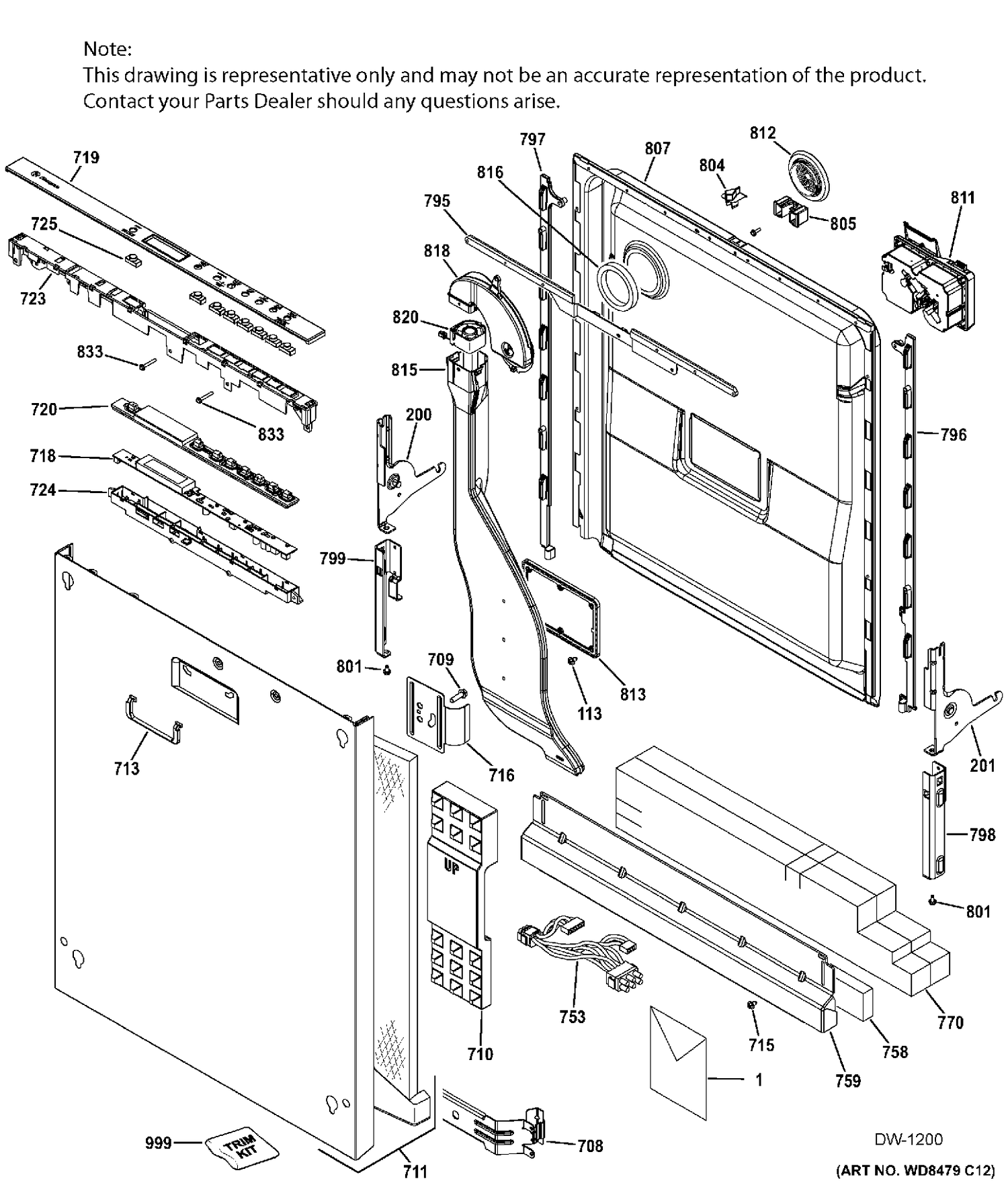 ESCUTCHEON & DOOR ASM Diagram and Parts List for ZDT870SIF7II  General Electric Dishwasher