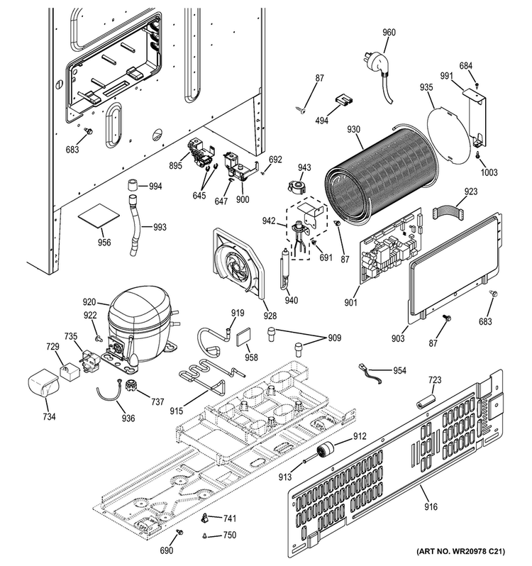 Machine Compartment Diagram and Parts List for GNE29GGHDWW  General Electric Refrigerator