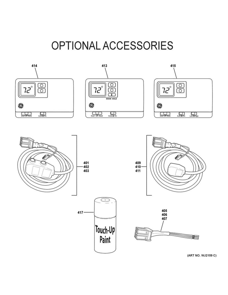 Optional Accessories Diagram and Parts List for AZ45E09DABW2  General Electric Air Conditioner