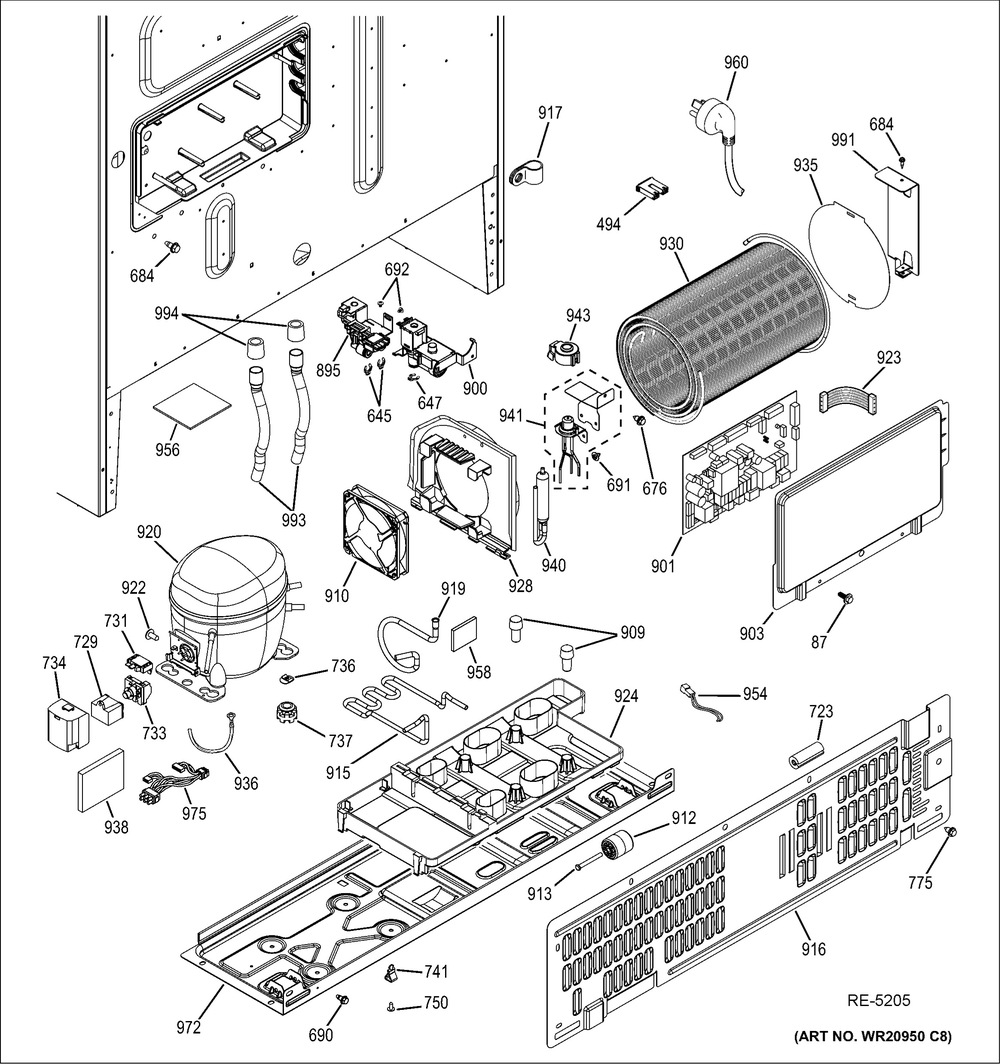 Machine Compartment Diagram and Parts List for JCB870SF2SS  General Electric Range