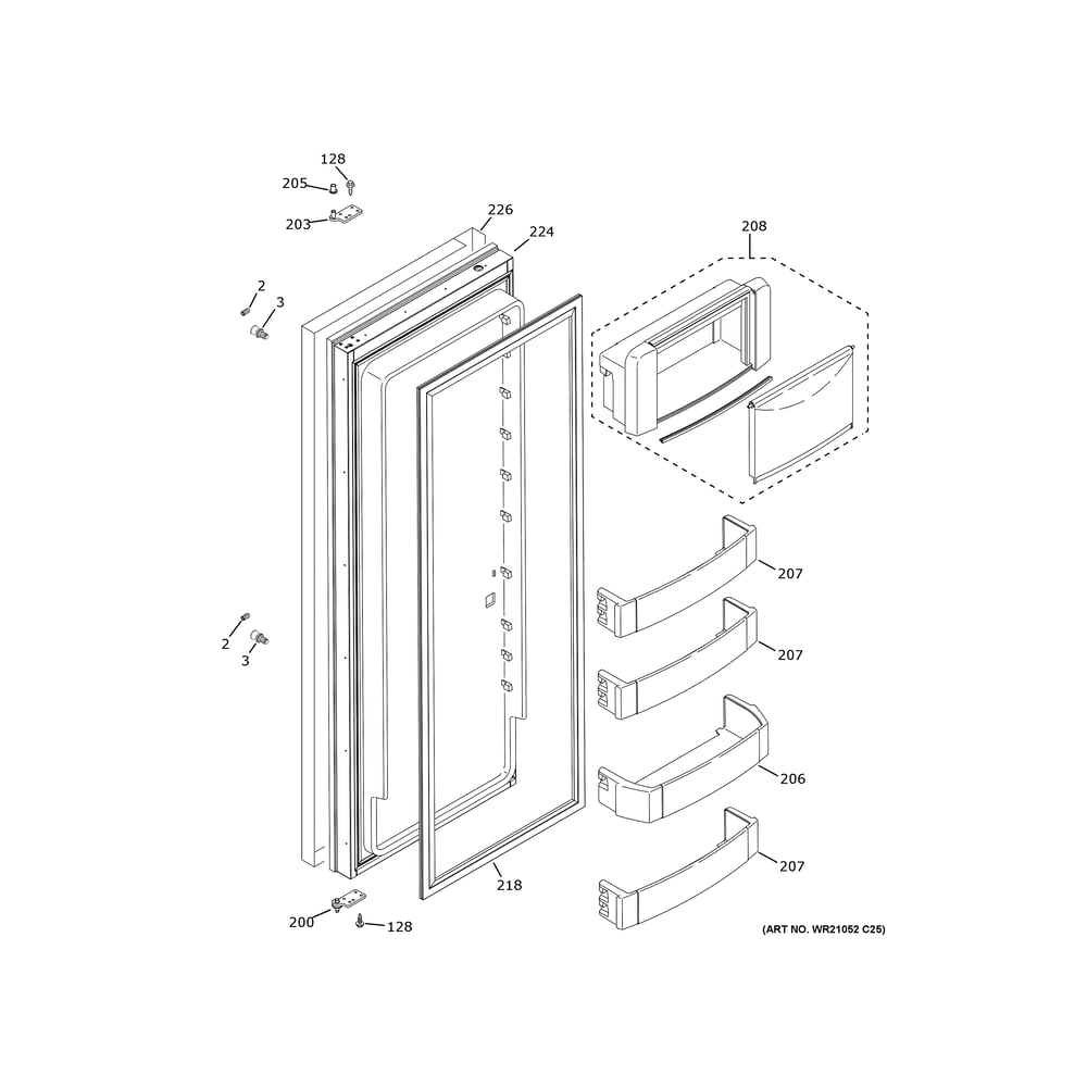 Fresh Food Door Diagram and Parts List for ZISS420DNMSS  General Electric Refrigerator