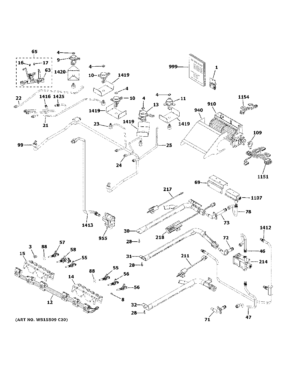 Gas And Burner Parts Diagram and Parts List for CGS750P3M3D1  General Electric Range
