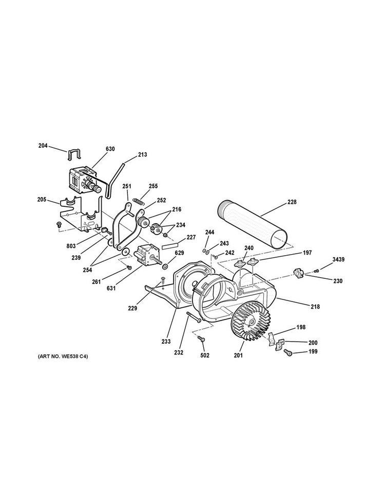 Blower & Motor Diagram and Parts List for PFDS450EL3WW  General Electric Dryer